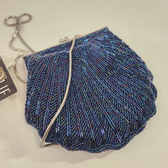 Vintage Baroque Blue Beaded Clutch Purse Woodward's 1980s NWT - Picture 5 of 9